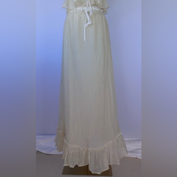 12th Tribe Women’s 2 Pc Crop Top Maxi Skirt Set Gauzy Cream Bows Size Small - Picture 3 of 14